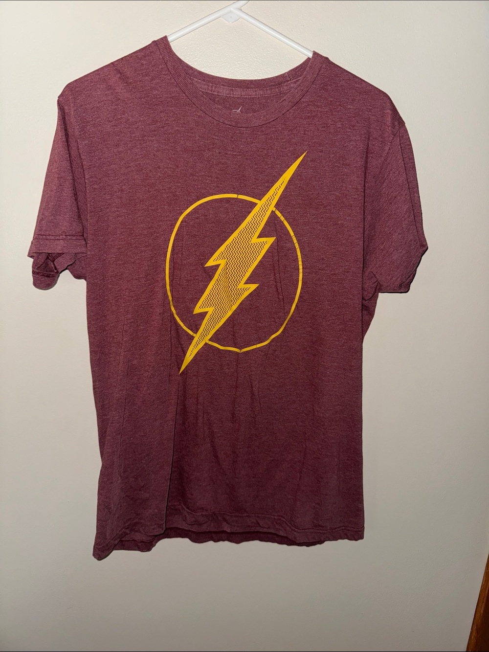 Men's LG DC The Flash Maroon Short-Sleeve Graphic Tee with Yellow Lightning